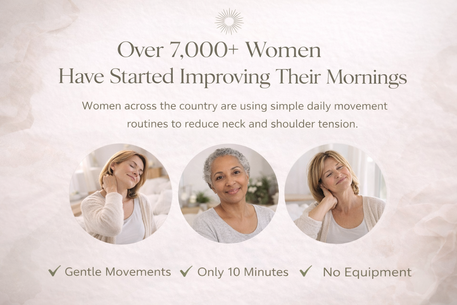 Advertisement for a morning routine improvement program with three women shown, text about user numbers and benefits.