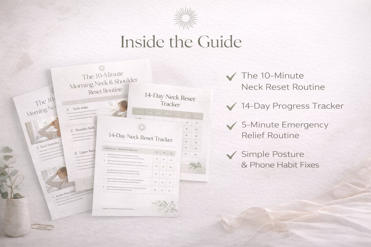 Neck reset guide with trackers and routines on a white surface