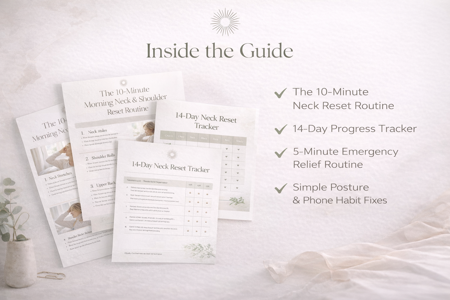 Neck reset guide with trackers and routines on a white surface