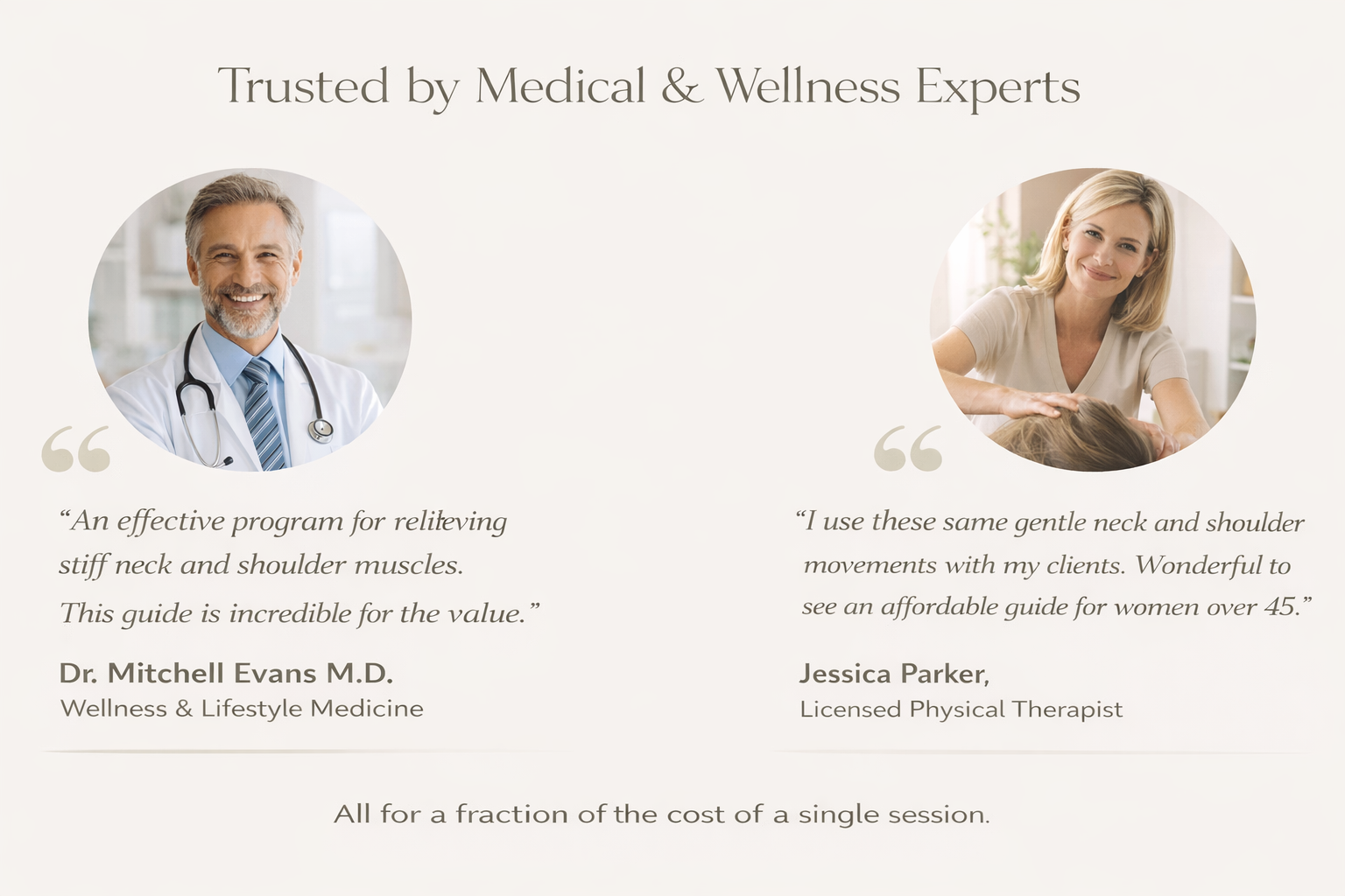 Two testimonials from medical and wellness experts on a white background.